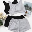 2sets Elastic Hem Tank Top & Shorts Lounge Set