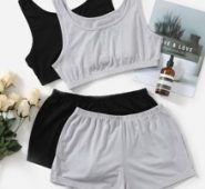 2sets Elastic Hem Tank Top & Shorts Lounge Set