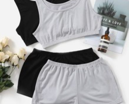 2sets Elastic Hem Tank Top & Shorts Lounge Set