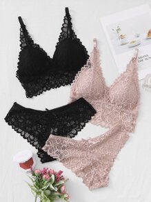 2sets Floral Lace Lingerie Set