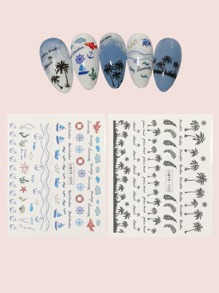 2sheets Coconut Tree Print Nail Art Sticker