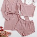 3 Pack Rib-knit Belted Robe Set