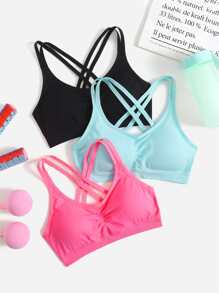 3 Pack Solid Crisscross Sports Bra