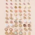 30pairs Flower & Faux Pearl Detail Stud Earrings