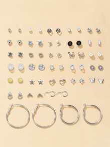 30pairs Rhinestone Decor Earrings