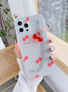 3D Cherry Decor Chain Hand Strap Phone Case