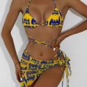 3pack Allover Print Bikini Swimsuit & Beach Skirt