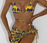 3pack Allover Print Bikini Swimsuit & Beach Skirt