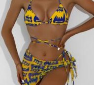 3pack Allover Print Bikini Swimsuit & Beach Skirt