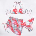 3pack Allover Print Triangle Bikini Swimsuit & Cover Up