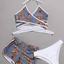 3pack Chinese Dragon Print Halter Bikini Swimsuit