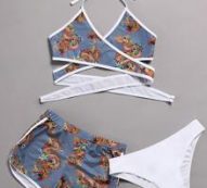 3pack Chinese Dragon Print Halter Bikini Swimsuit