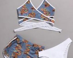 3pack Chinese Dragon Print Halter Bikini Swimsuit
