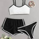 3pack Contrast Binding Shorts Bikini Swimsuit