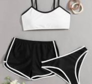 3pack Contrast Binding Shorts Bikini Swimsuit
