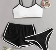 3pack Contrast Binding Shorts Bikini Swimsuit