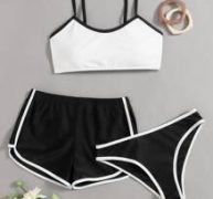 3pack Contrast Binding Shorts Bikini Swimsuit