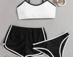 3pack Contrast Binding Shorts Bikini Swimsuit