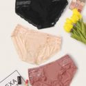 3pack Contrast Mesh Lace Trim Panty Set