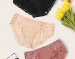 3pack Contrast Mesh Lace Trim Panty Set