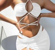 3pack Criss Cross Halter Bikini Swimsuit & Beach Skirt