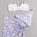 3pack Daisy Scallop Trim Bikini Swimsuit & Skirt