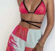 3pack Fire Print Triangle Bikini Swimsuit & Shorts