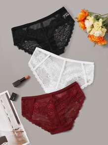 3pack Floral Lace Mesh Panty Set