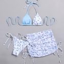 3pack Floral Triangle Bikini Swimsuit & Beach Skirt