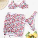 3pack Floral Underwire Bikini Swimsuit & Drawstring Skirt