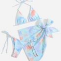 3pack Graphic Bikini Swimsuit With Beach Skirt