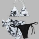 3pack Graphic Bikini Swimsuit With Beach Skirt