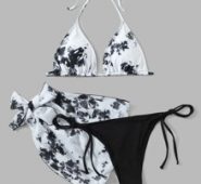 3pack Graphic Bikini Swimsuit With Beach Skirt