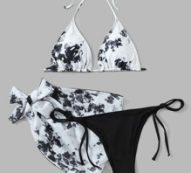 3pack Graphic Bikini Swimsuit With Beach Skirt