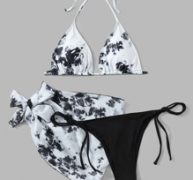 3pack Graphic Bikini Swimsuit With Beach Skirt