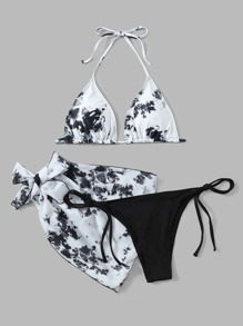 3pack Graphic Bikini Swimsuit With Beach Skirt