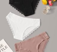 3pack Lace Trim Ribbed Panty Set