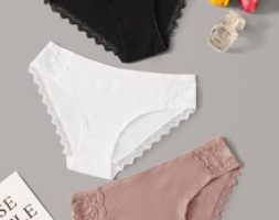 3pack Lace Trim Ribbed Panty Set