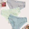 3pack Lace Trim Ribbed Panty Set