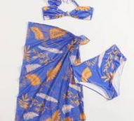 3pack Leaf Bikini Swimsuit With Beach Skirt