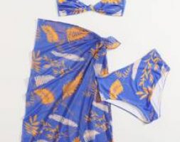 3pack Leaf Bikini Swimsuit With Beach Skirt