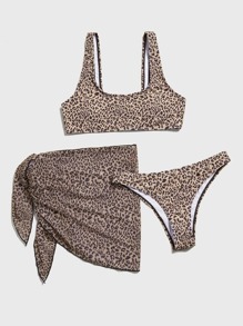 3pack Leopard Bikini Swimsuit With Beach Skirt