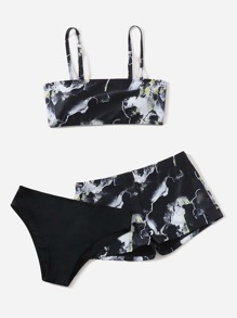 3pack Marble Print Bikini Swimsuit & Swim Shorts