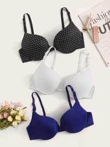 3pack Mixed Print Underwire Bra Set