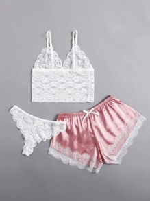 3pack Satin Lace Lingerie Set