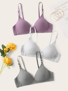 3pack Solid Adjustable Strap Bra Set