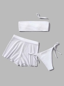 3pack Solid Bikini Swimsuit With Beach Skirt