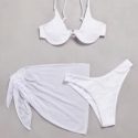 3pack Solid Bikini Swimsuit With Beach Skirt