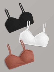 3pack Solid Rib Bra Set