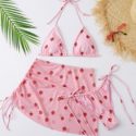 3pack Strawberry Bikini Swimsuit With Beach Skirt